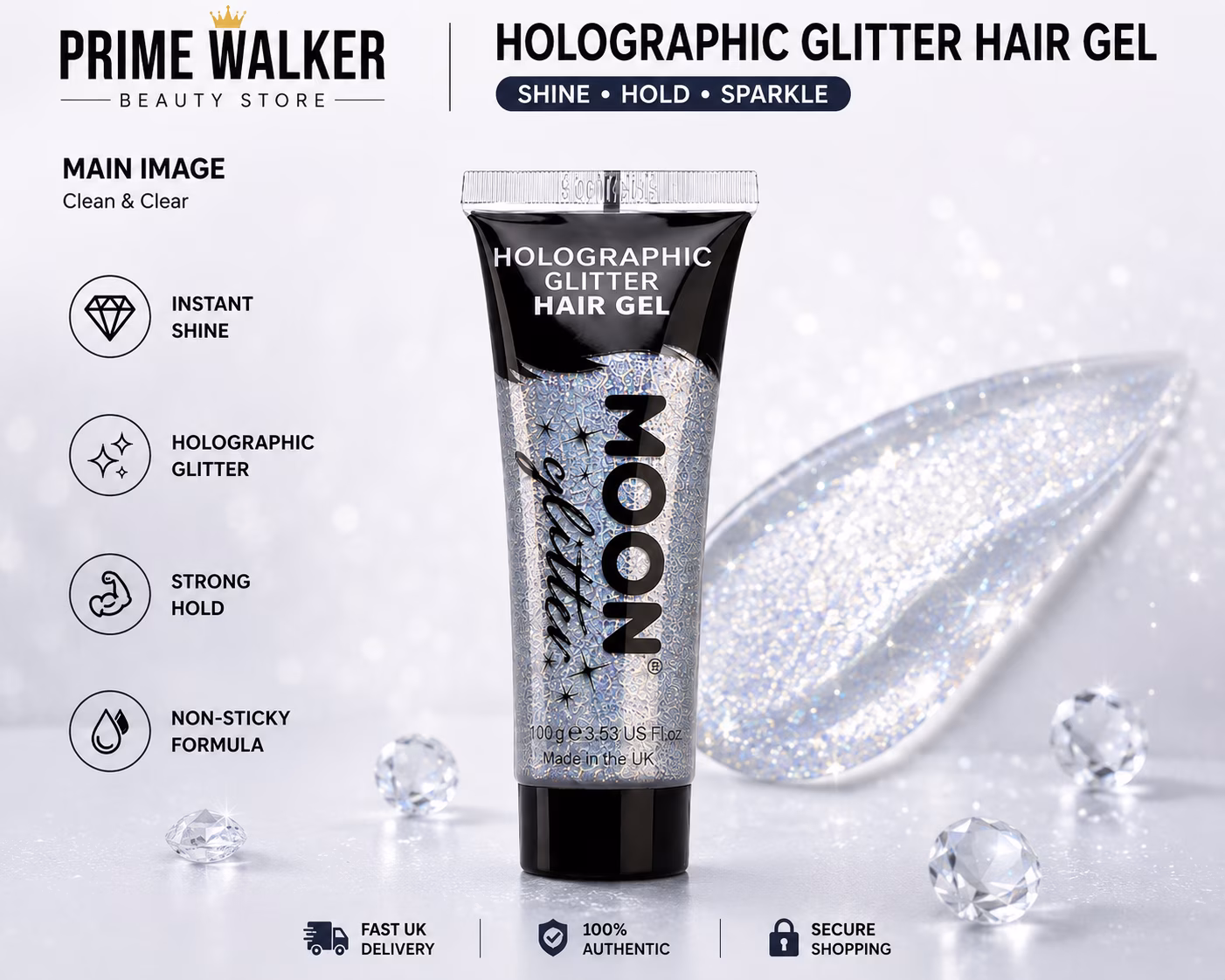 main image Silver Glitter Hair Gel,